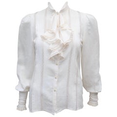 Vintage Ralph Lauren Silk & Cotton Jacquard Ruffled Lace Blouse, 1970's