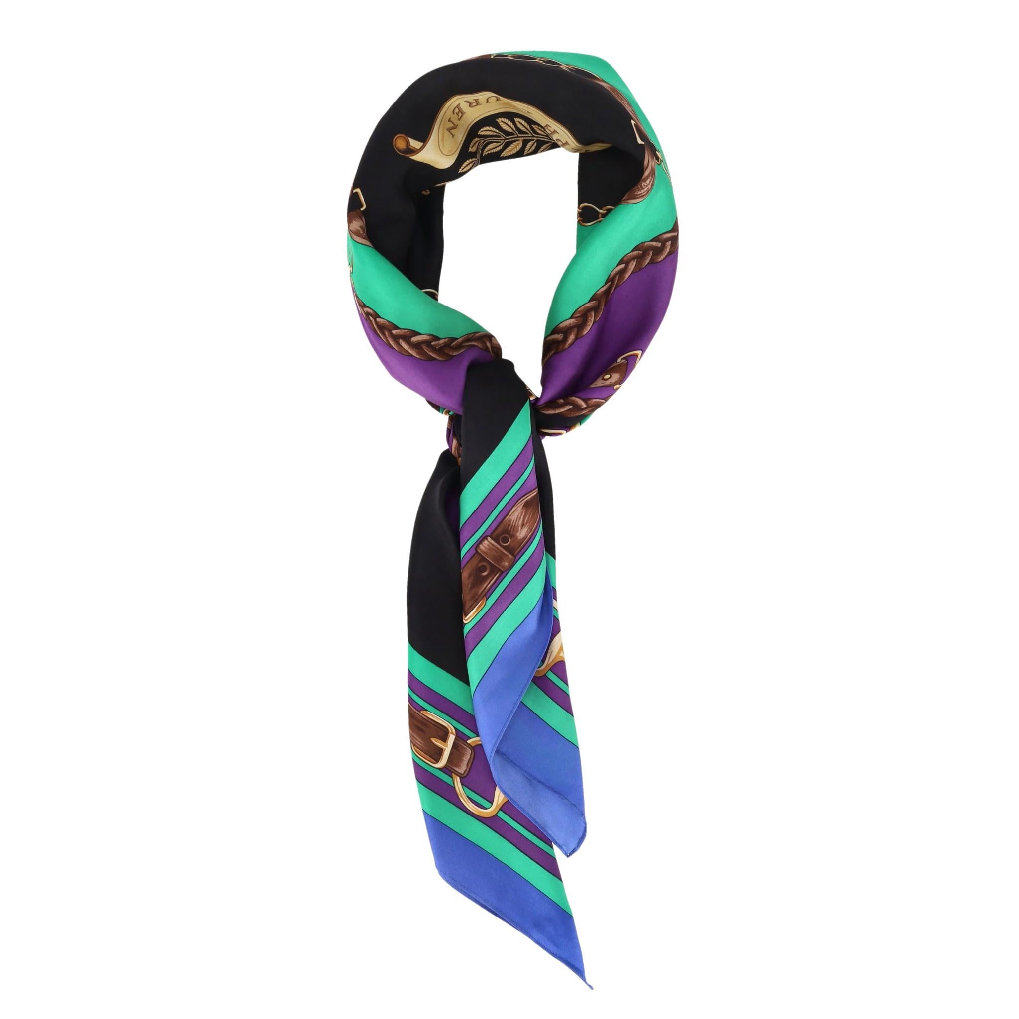 Ralph Lauren Silk Equestrian Scarf

Lightweight scarf crafted from silk in the shades of blue, purple and black.

Designed with equestrian-inspired motif and Lauren's iconic Crown signature print to the centre.

Rrp Approx. £140

Size – 108 x