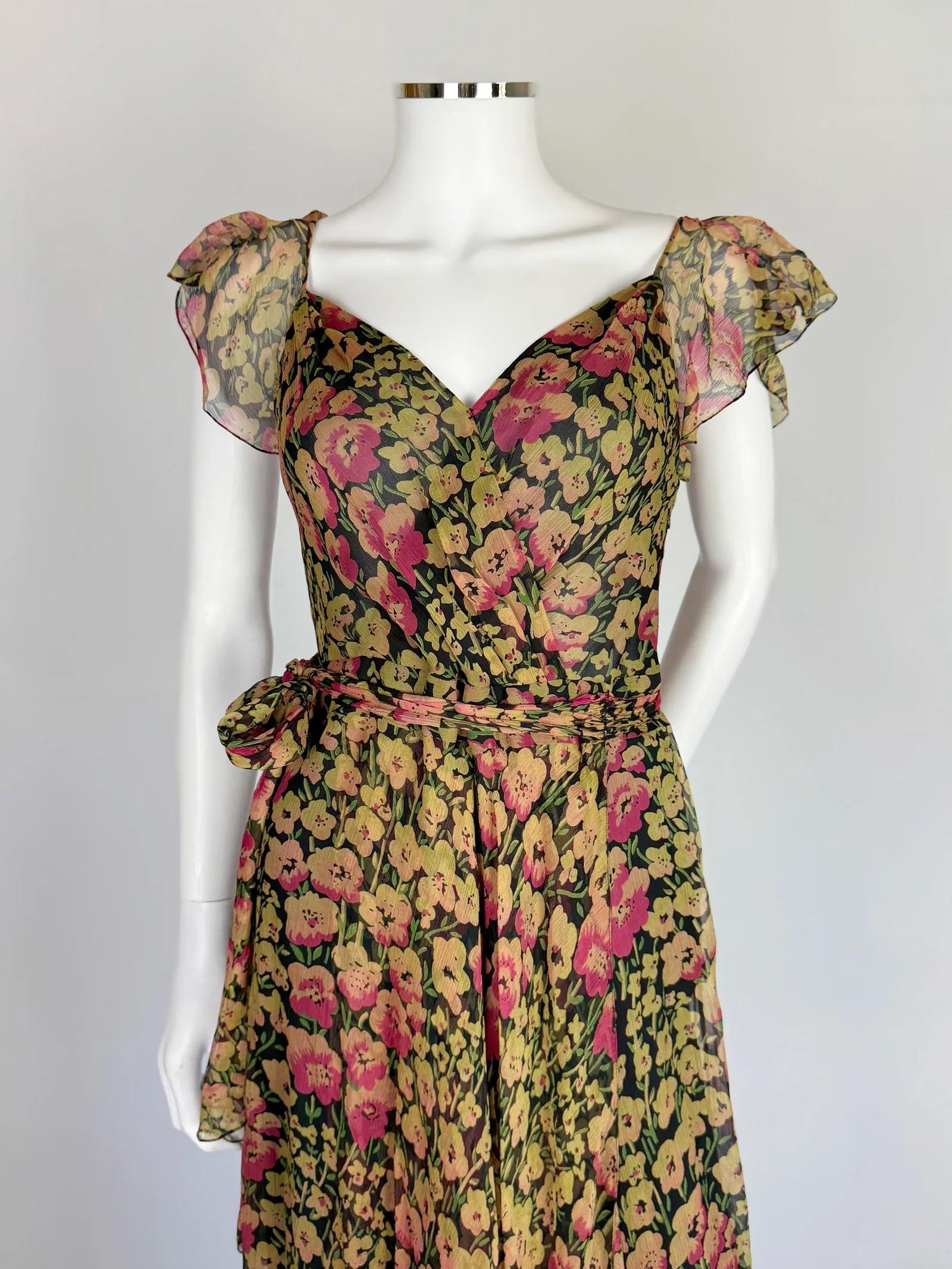 Robe florale en soie Ralph Lauren, FW 2010 Bon état - En vente à Marlborough, GB