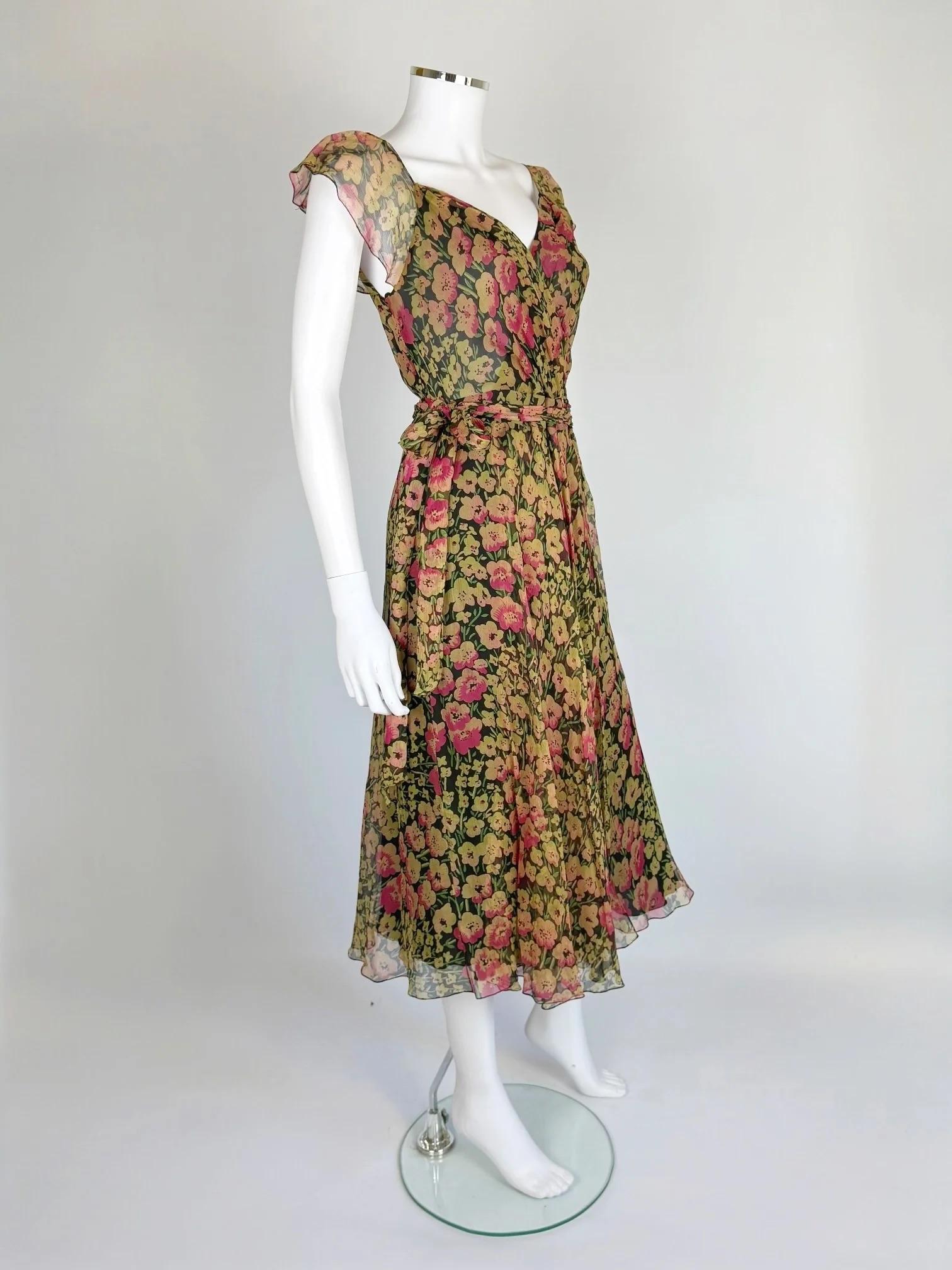 Robe florale en soie Ralph Lauren, FW 2010 en vente 1
