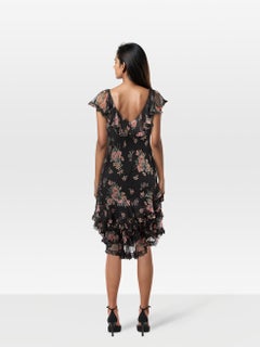 Ralph Lauren Silk Sheer Floral Ruffle Trim Dress Size M