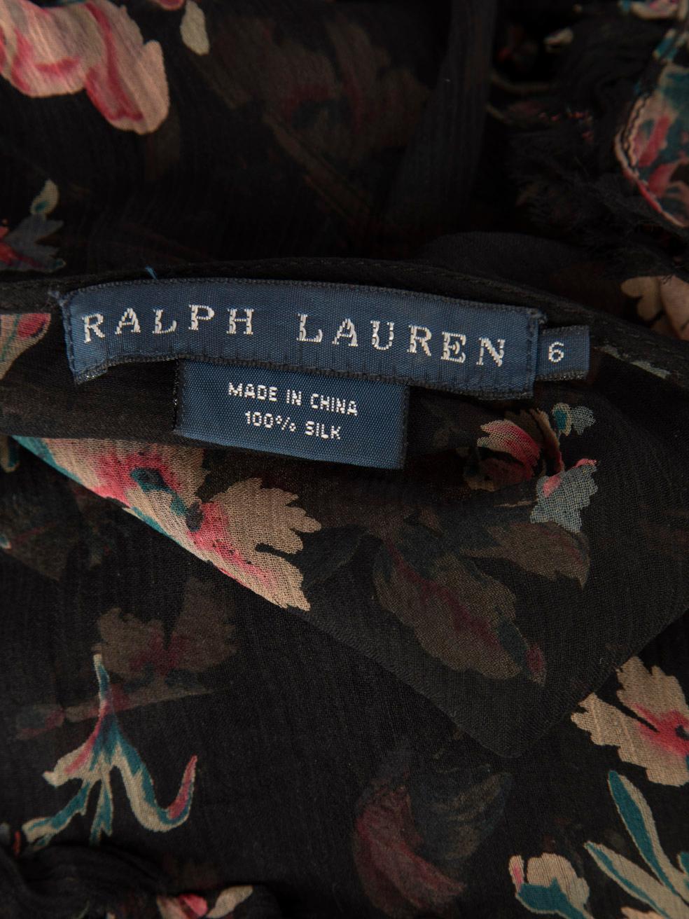 Women's Ralph Lauren Silk Sheer Floral Ruffle Trim Dress Size M For Sale
