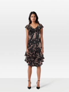 Ralph Lauren Silk Sheer Floral Ruffle Trim Dress Size M