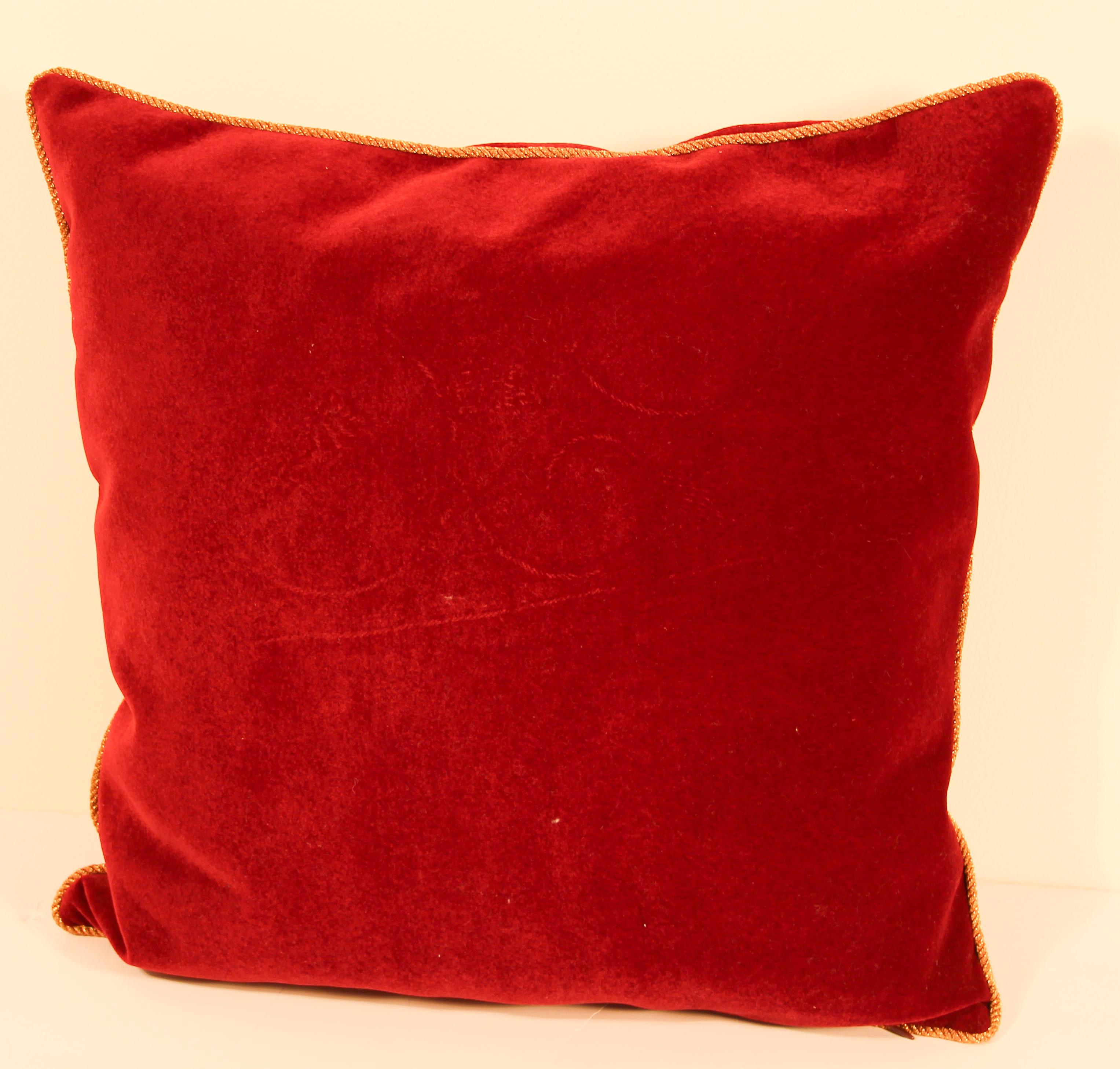 Indian Ralph Lauren Silk Velvet Throw Pillow Embroidered with Gold Design