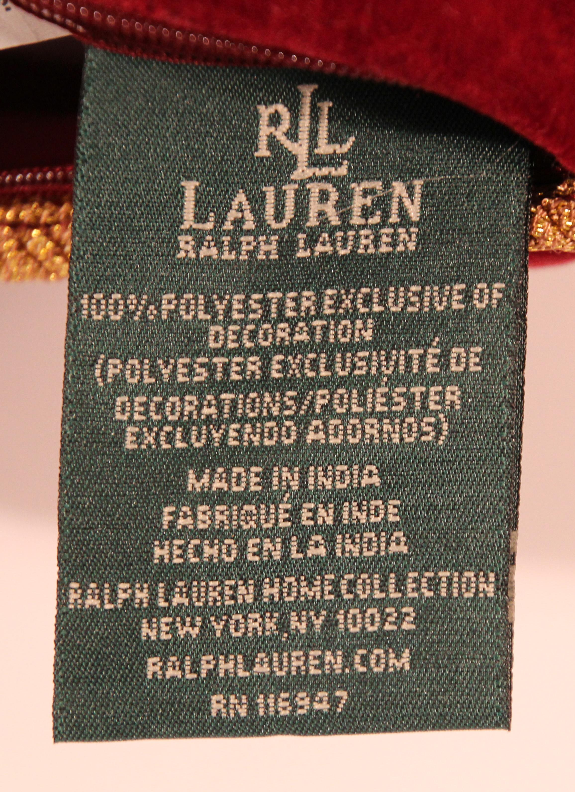 Ralph Lauren Silk Velvet Throw Pillow Embroidered with Gold Design In Good Condition In North Hollywood, CA