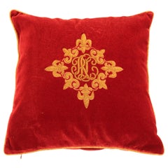 Ralph Lauren Silk Velvet Throw Pillow Embroidered with Gold Design