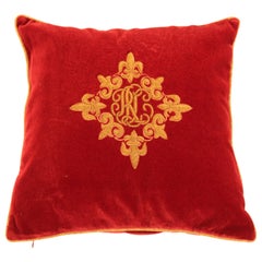 Ralph Lauren Silk Velvet Throw Pillow Embroidered with Gold Design