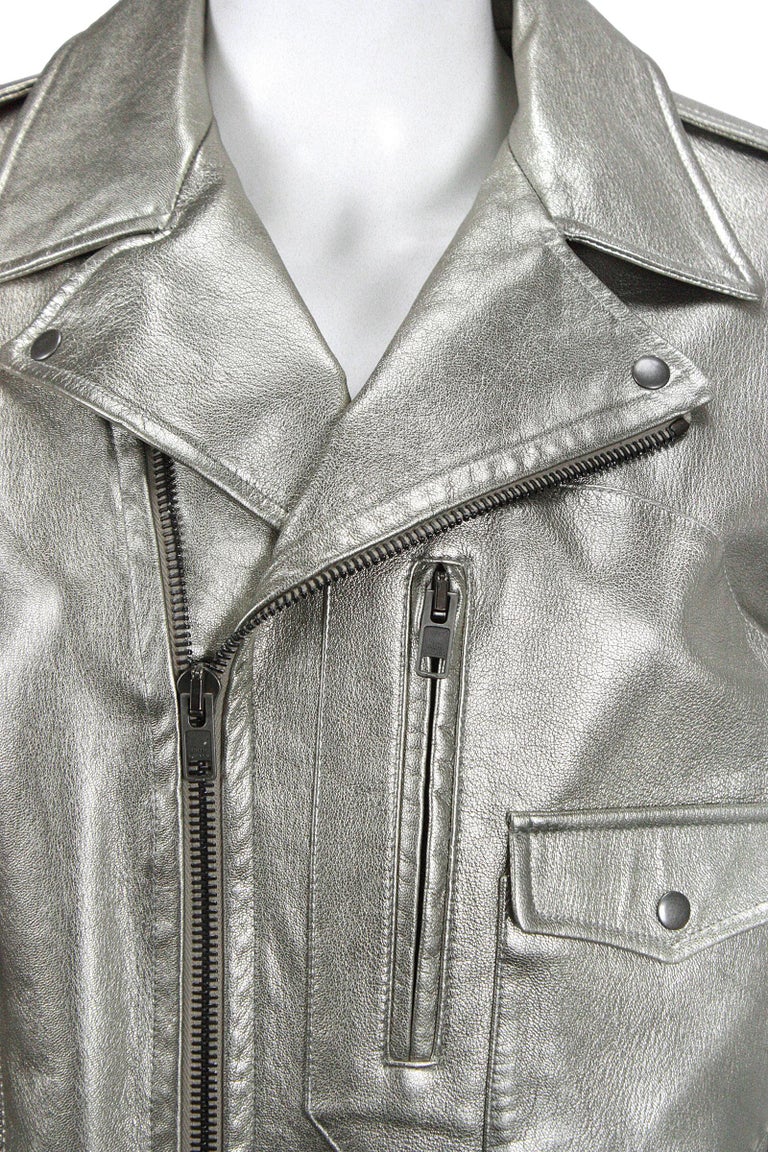 Ralph Lauren Silver Leather Motorcycle Jacket For Sale at 1stDibs ...