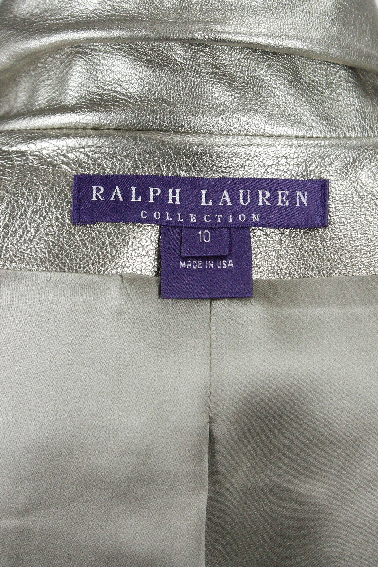 Women's Ralph Lauren Silver Leather Motorcycle Jacket For Sale