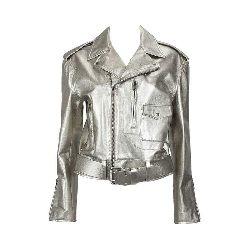 Ralph Lauren Silver Leather Motorcycle Jacket For Sale at 1stDibs ...