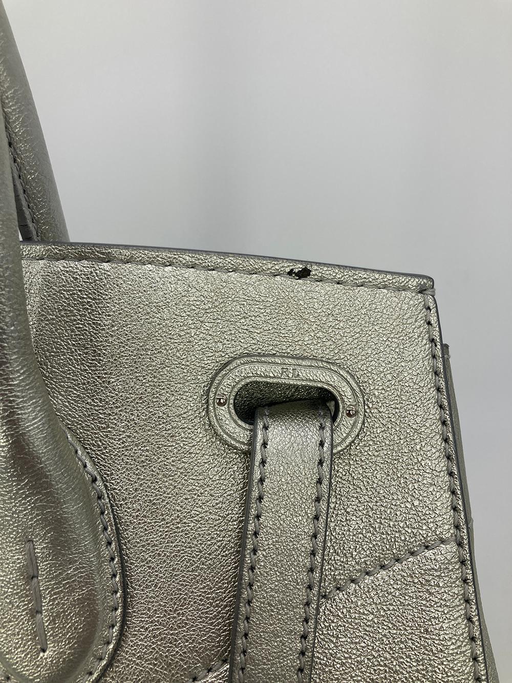 Ralph Lauren Silver Leather Rickey Bag In Good Condition For Sale In Philadelphia, PA