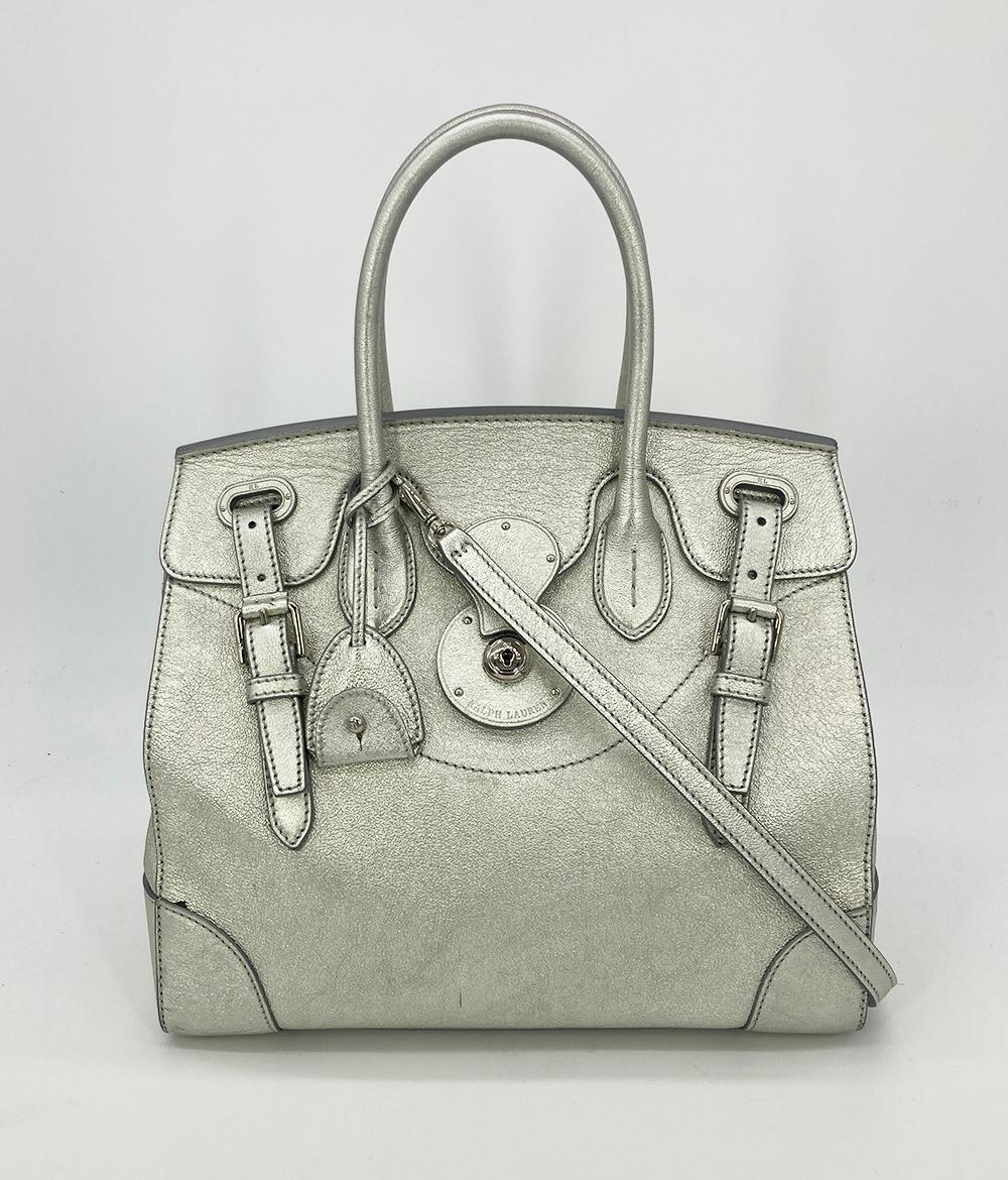 Ralph Lauren Rickey-Tasche aus silbernem Leder (Silber) im Angebot