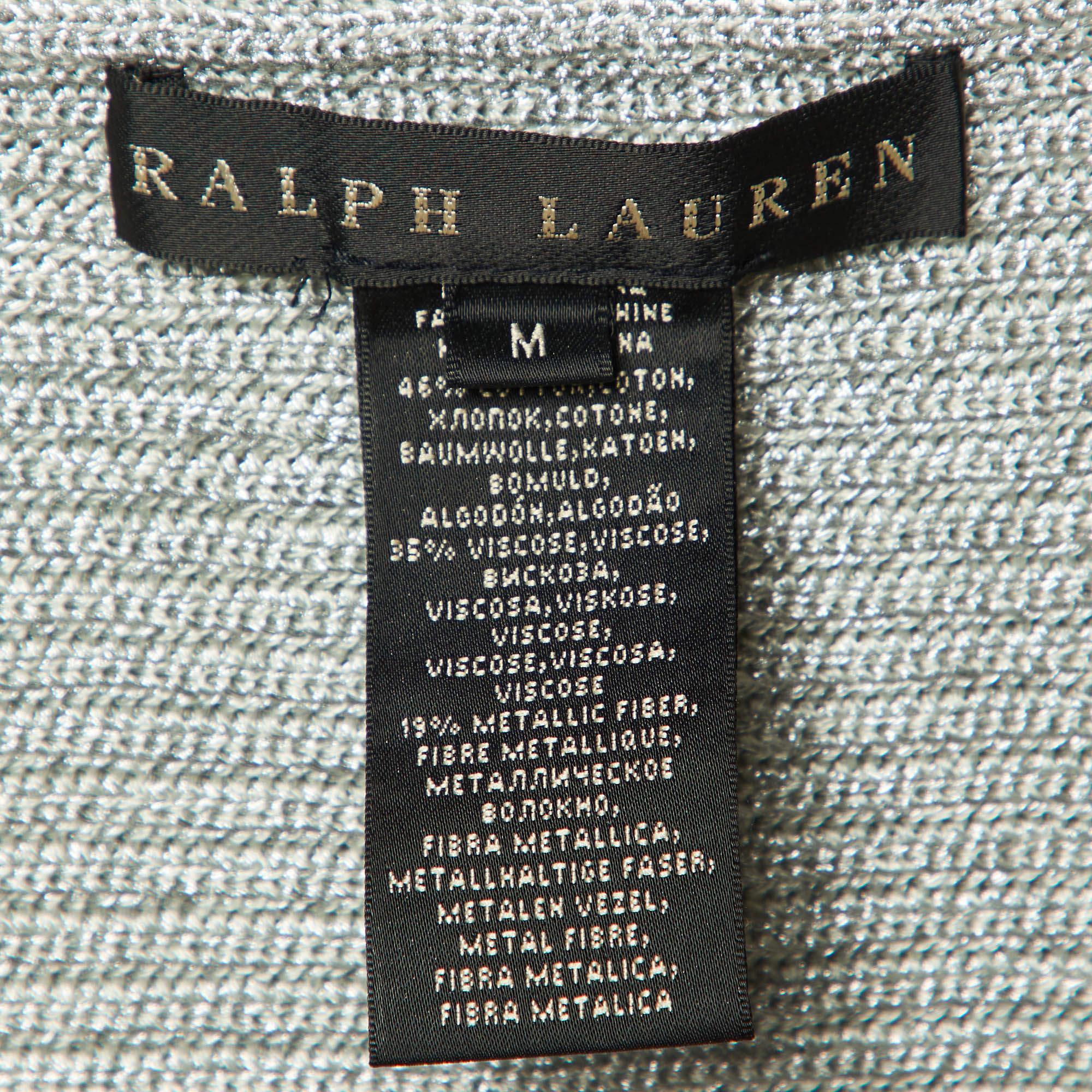 Ralph Lauren Silver Metallic Knit Circle Cardigan M For Sale 1