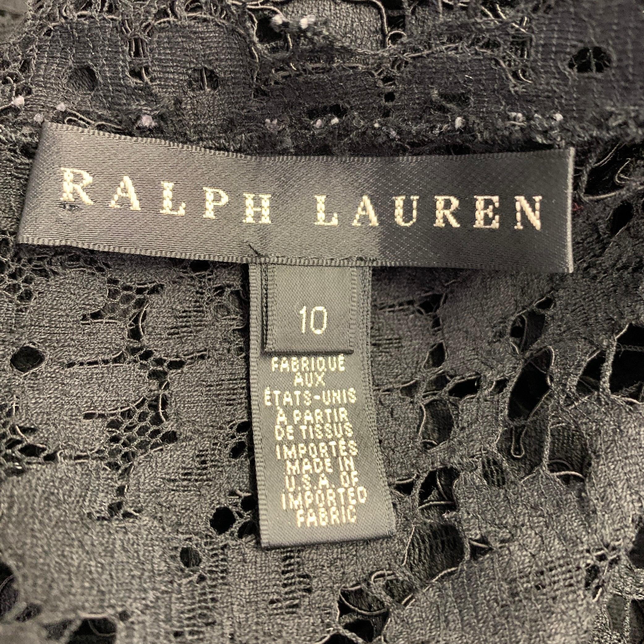 Women's RALPH LAUREN Size 10 Black Cotton Blend Lace Short Sleeve Dress For Sale