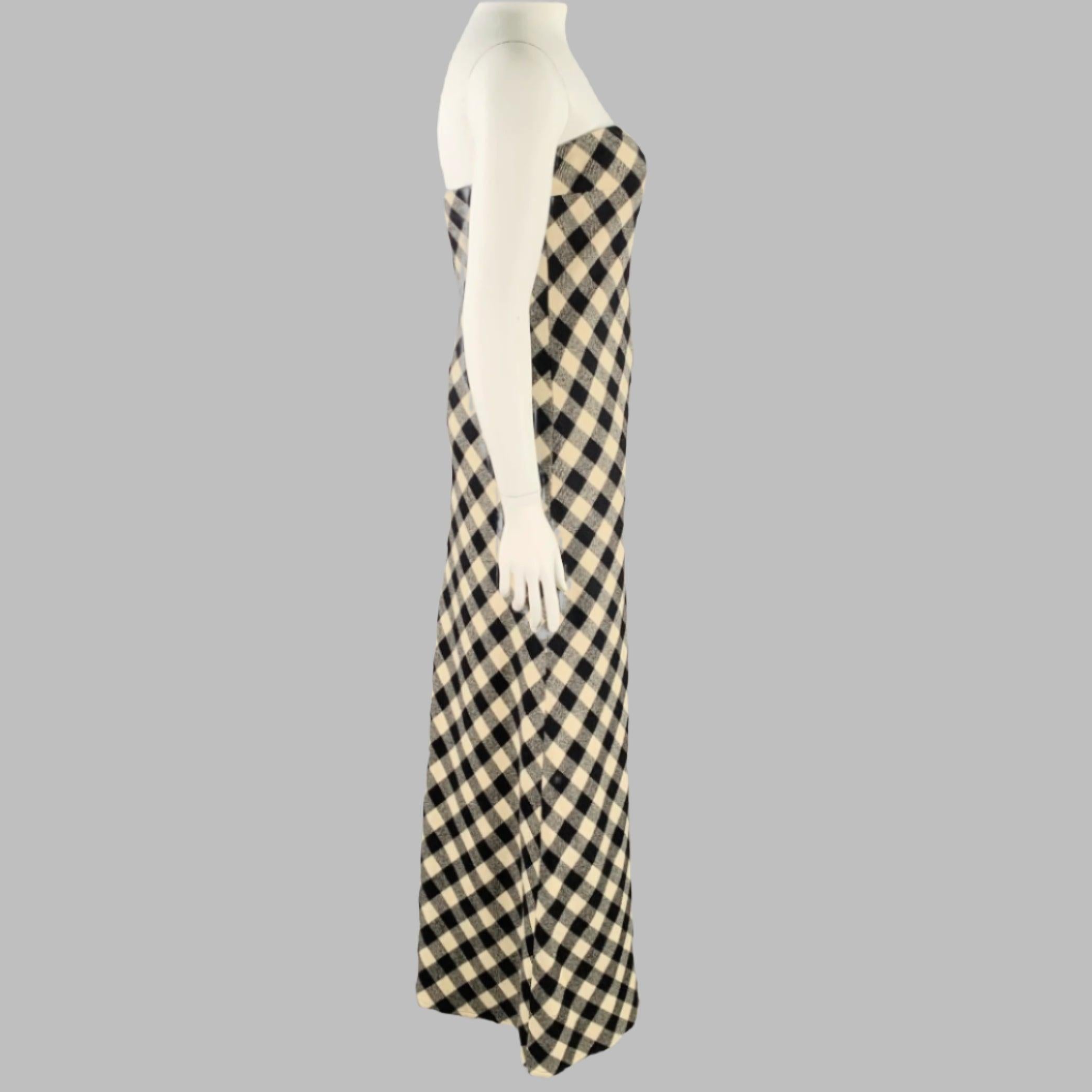 RALPH LAUREN Talla 10 Negro Crema Lana Búfalo Cuadros Maxi Vestido Sin Tirantes en Excelente estado para la venta en San Francisco, CA