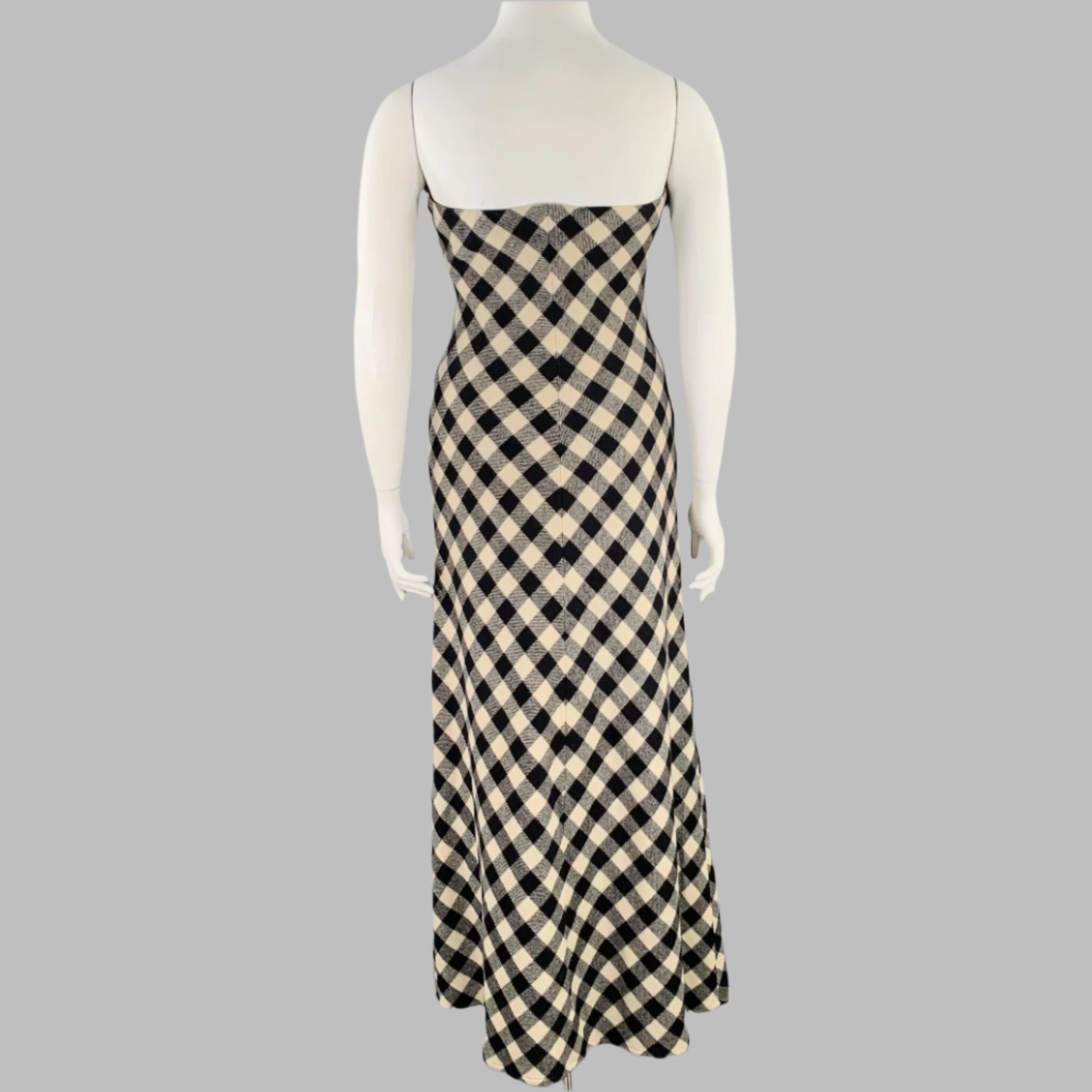 De las mujeres RALPH LAUREN Talla 10 Negro Crema Lana Búfalo Cuadros Maxi Vestido Sin Tirantes en venta
