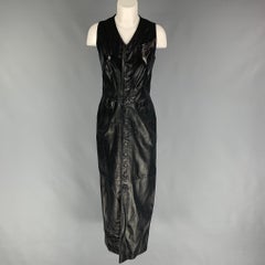 RALPH LAUREN Größe 10 Schwarzes Kleid aus Leder mit Knöpfen
