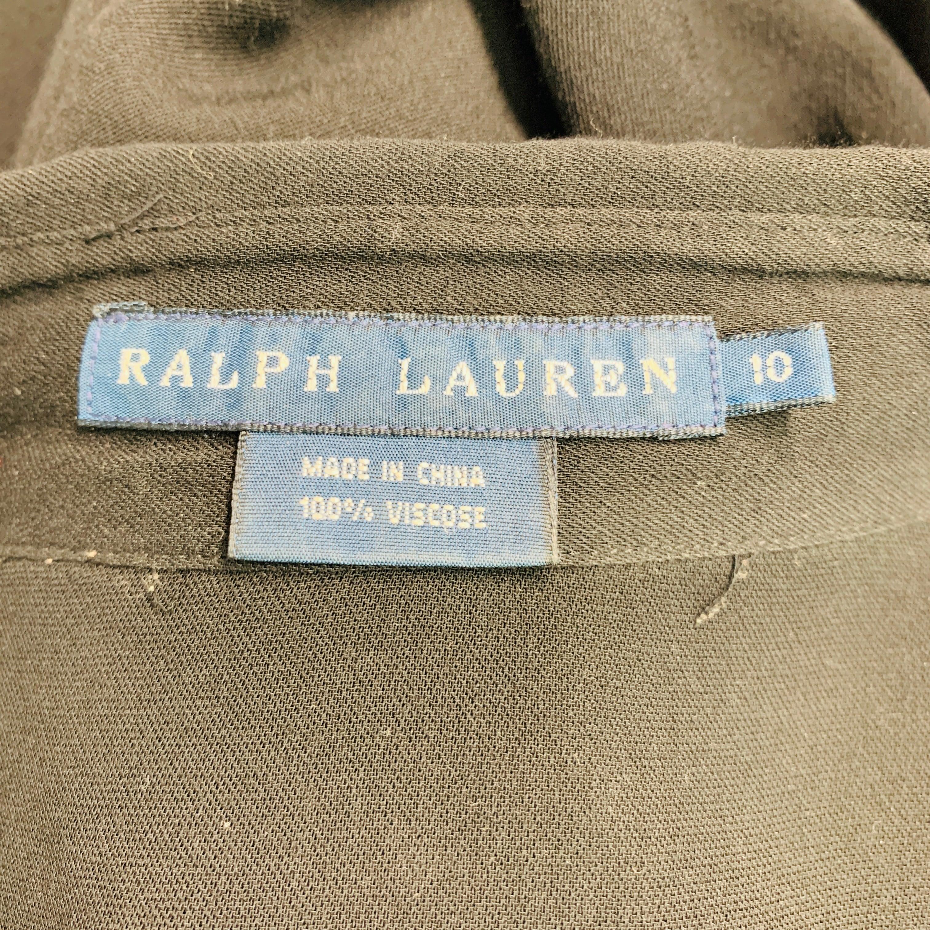 RALPH LAUREN Size 10 Black Viscose Pleated Hidden Placket Blouse For Sale 1