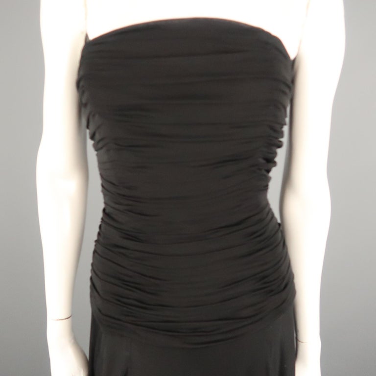 RALPH LAUREN Size 10 Black Viscose Ruched Bustier Strapless Gown For ...