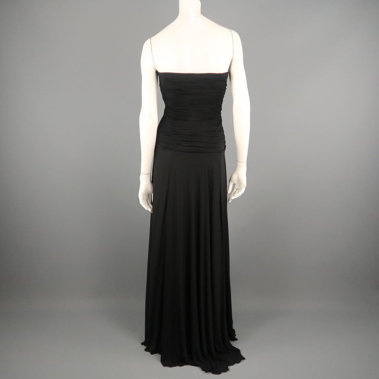 RALPH LAUREN Size 10 Black Viscose Ruched Bustier Strapless Gown For