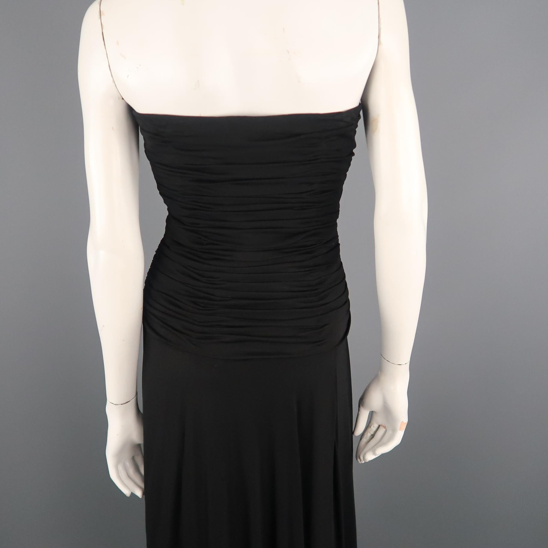 RALPH LAUREN Size 10 Black Viscose Ruched Bustier Strapless Gown In Good Condition In San Francisco, CA
