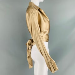 RALPH LAUREN Size 10 Champagne Silk Solid Wrap Around Blouse