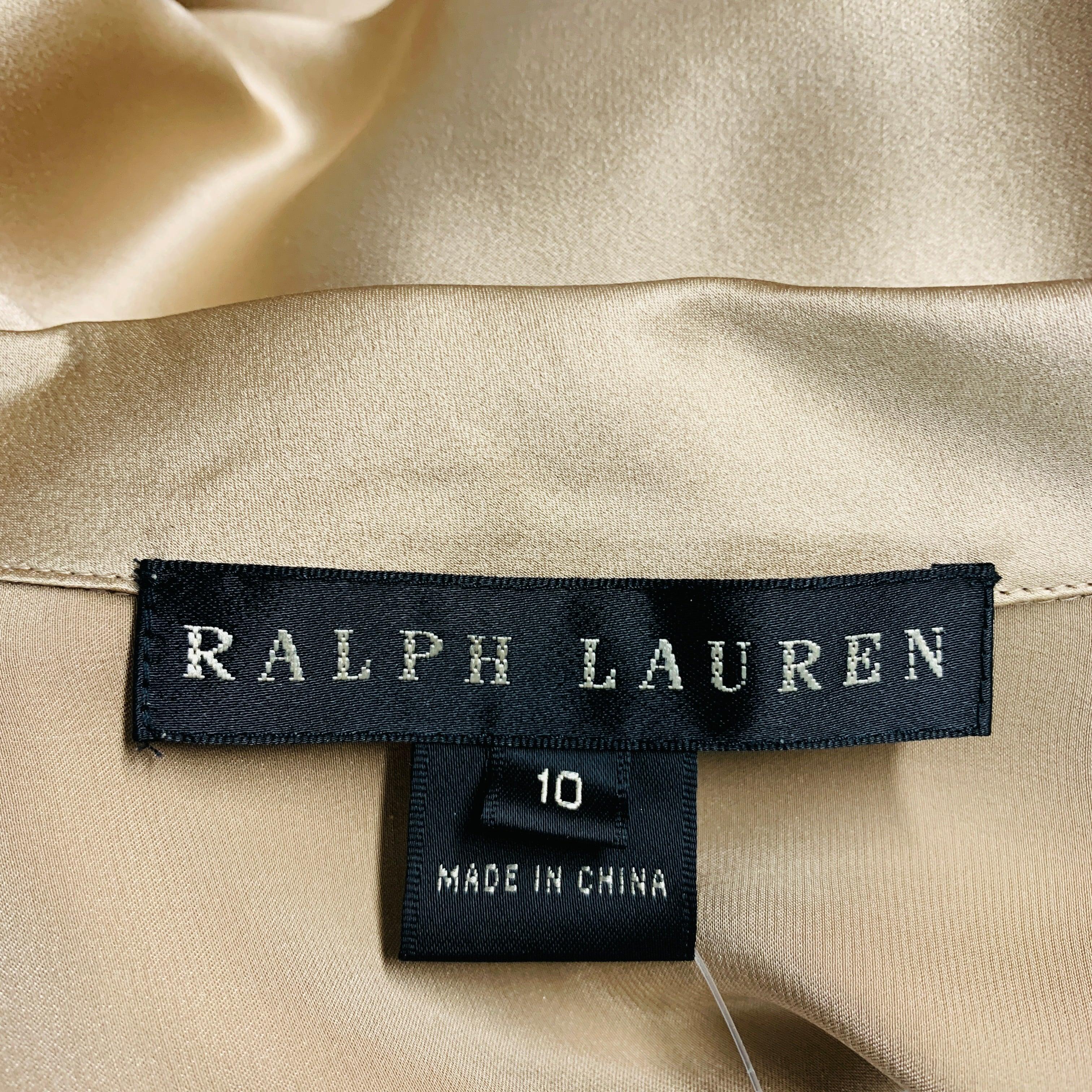 RALPH LAUREN Size 10 Champagne Silk Solid Wrap Around Blouse For Sale 1