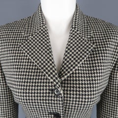 Ralph Lauren Cream and Black Houndstooth Wool / Cashmere Cropped Jacket