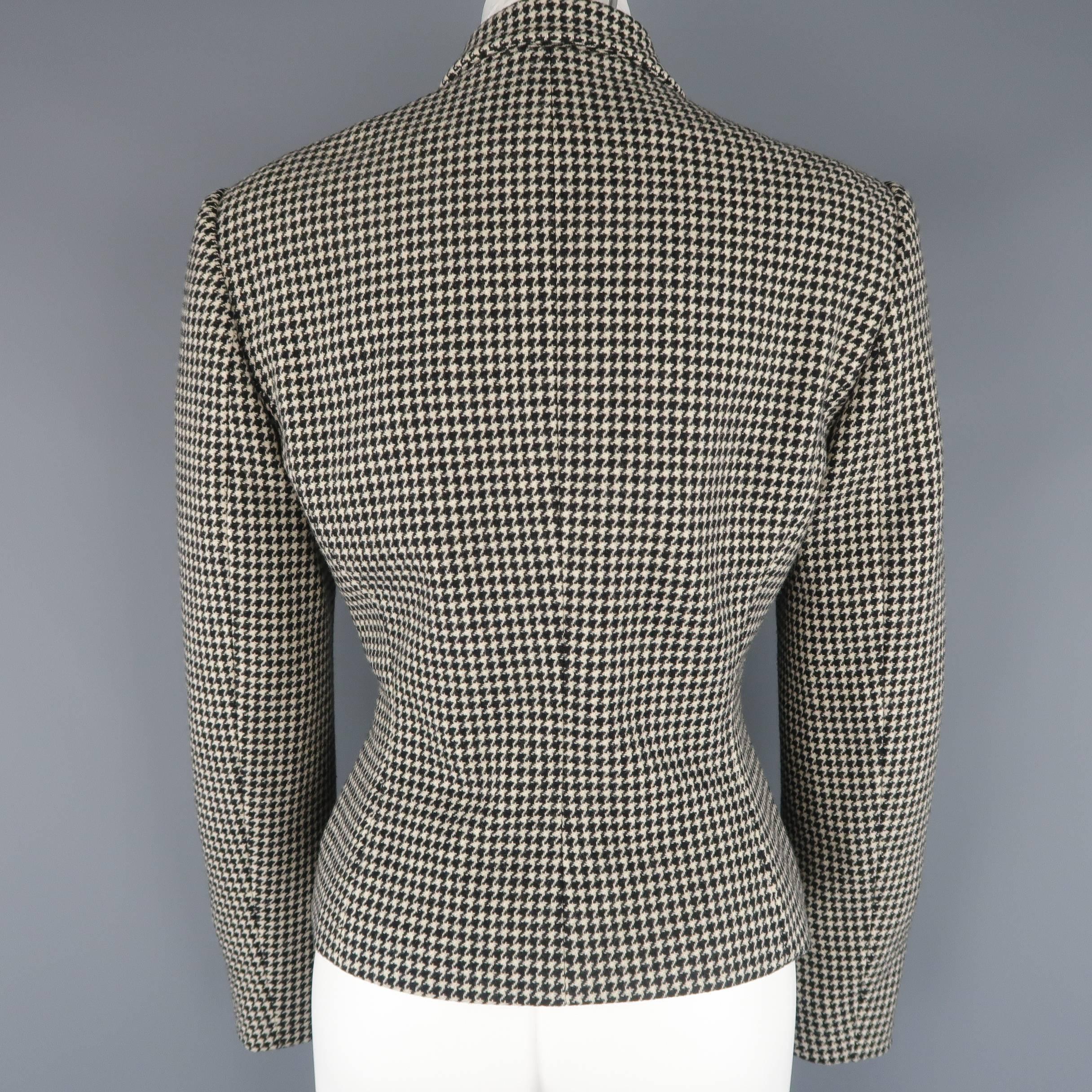 Women's Ralph Lauren Cream and Black Houndstooth Wool / Cashmere Cropped Jacket