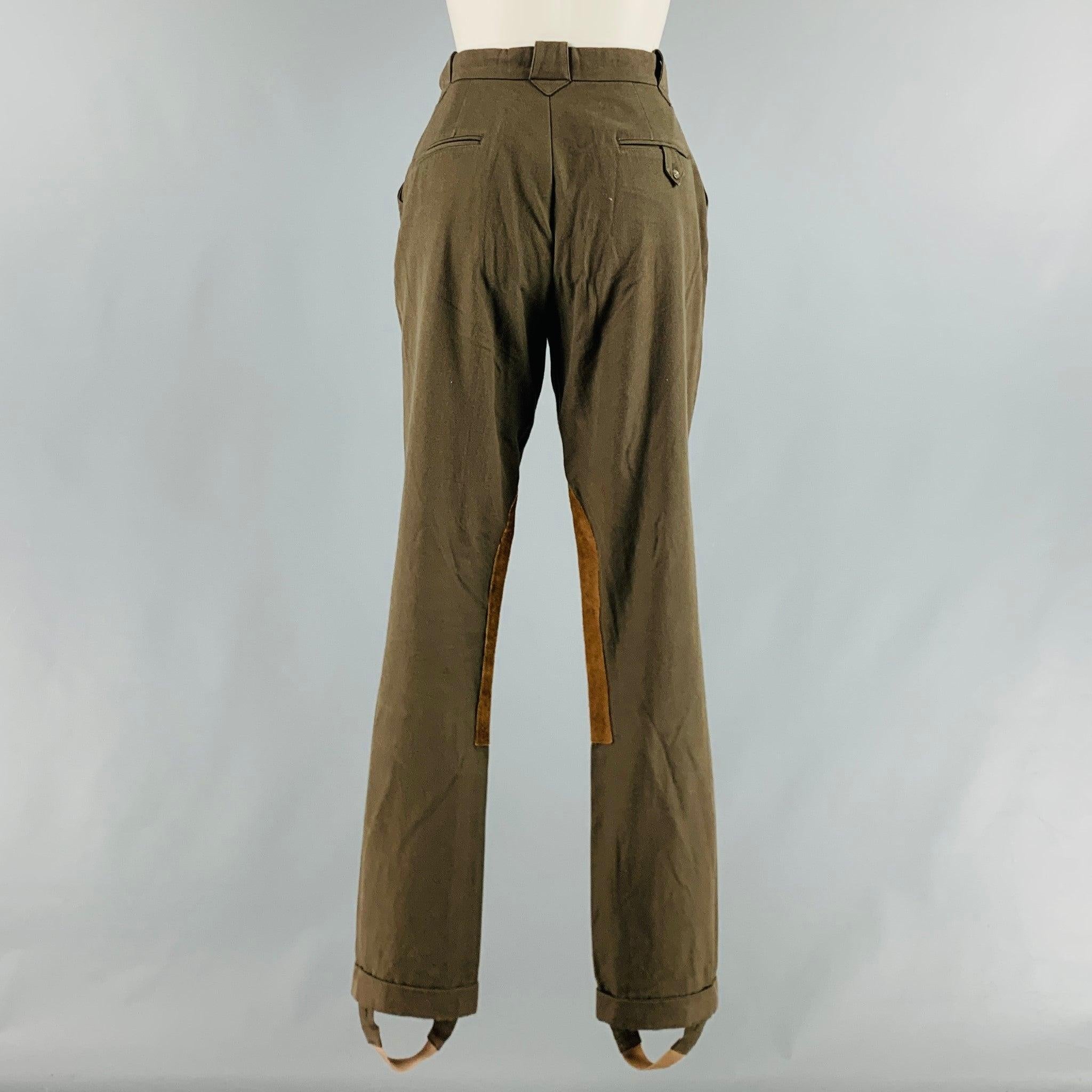 RALPH LAUREN Size 10 Green Olive Cotton Patchwork Suede Jodhpurs Casual Pants In Excellent Condition For Sale In San Francisco, CA