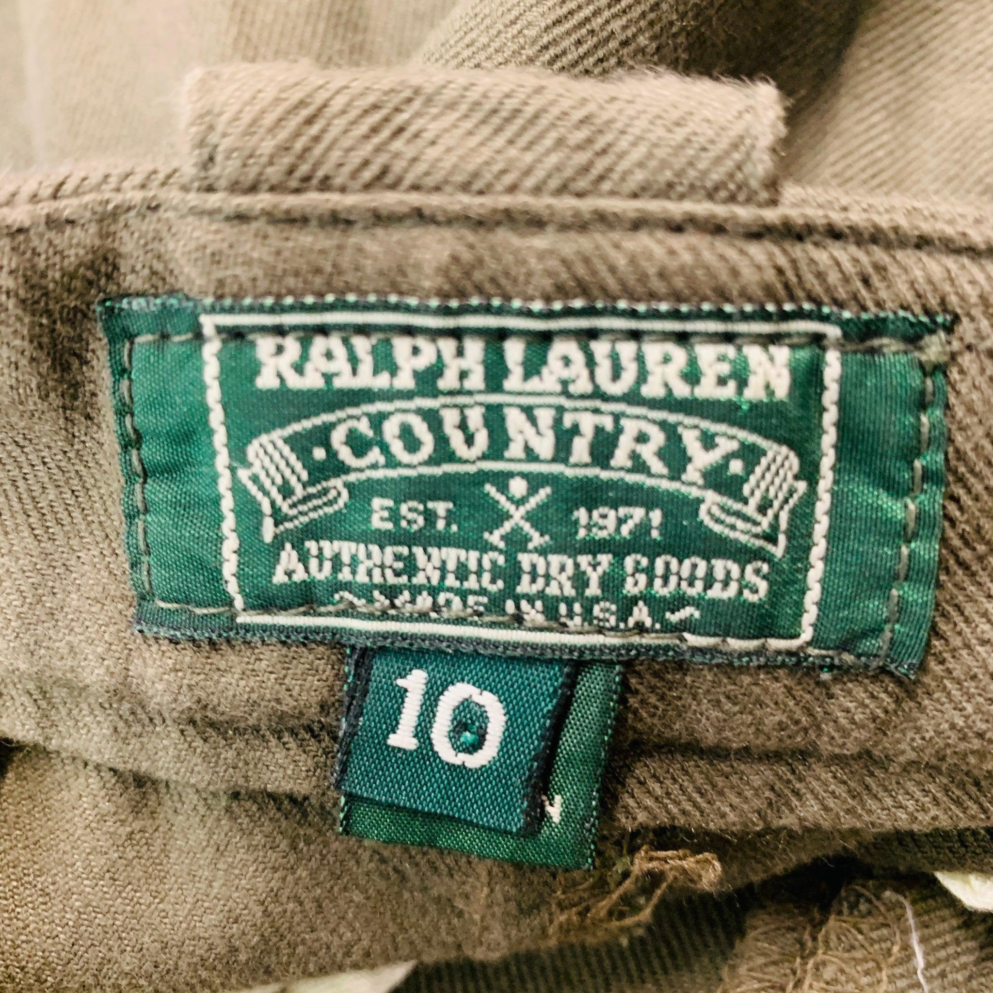 Women's RALPH LAUREN Size 10 Green Olive Cotton Patchwork Suede Jodhpurs Casual Pants For Sale