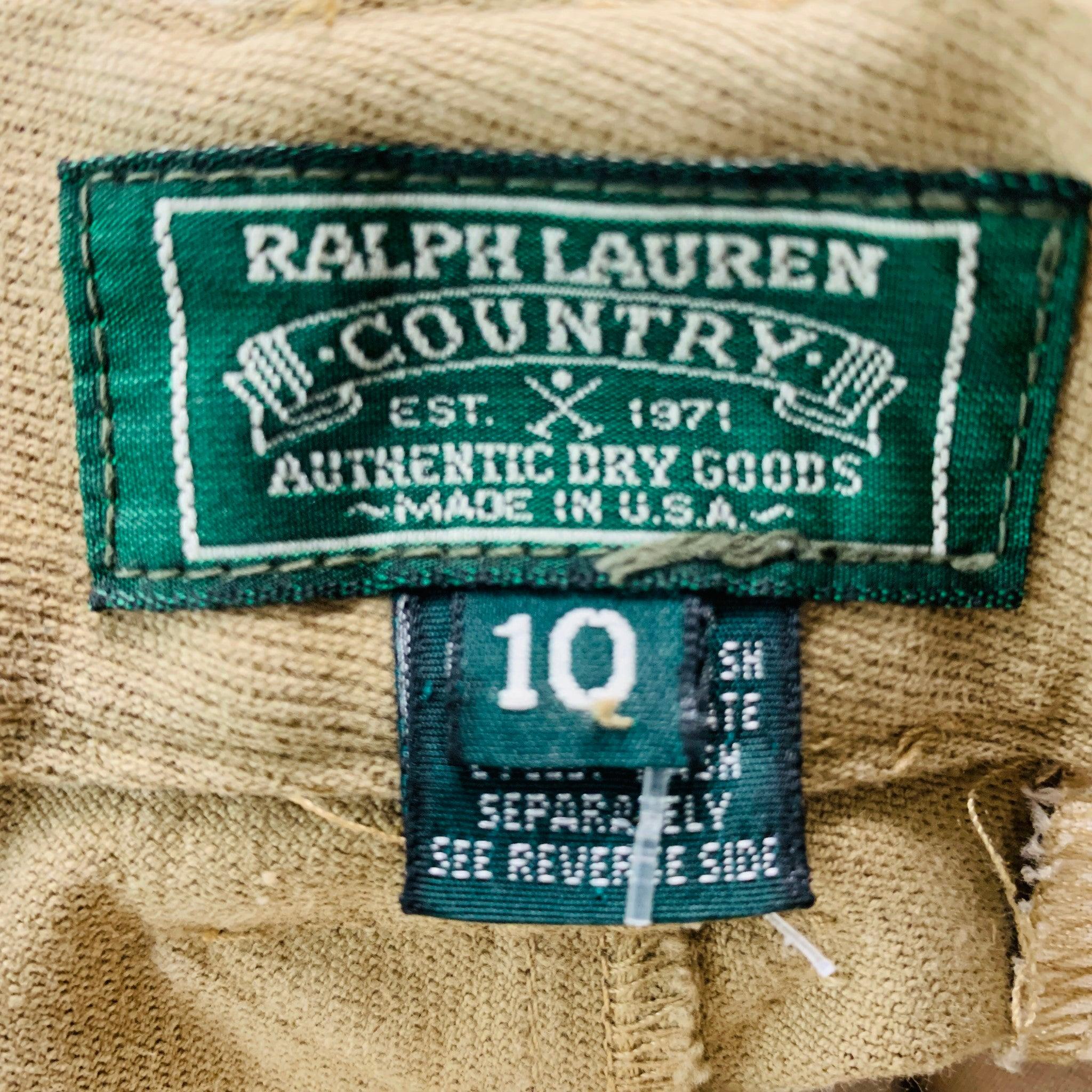 Women's RALPH LAUREN Size 10 Khaki Brown Cotton Lycra Patchwork Suede Casual Pants For Sale
