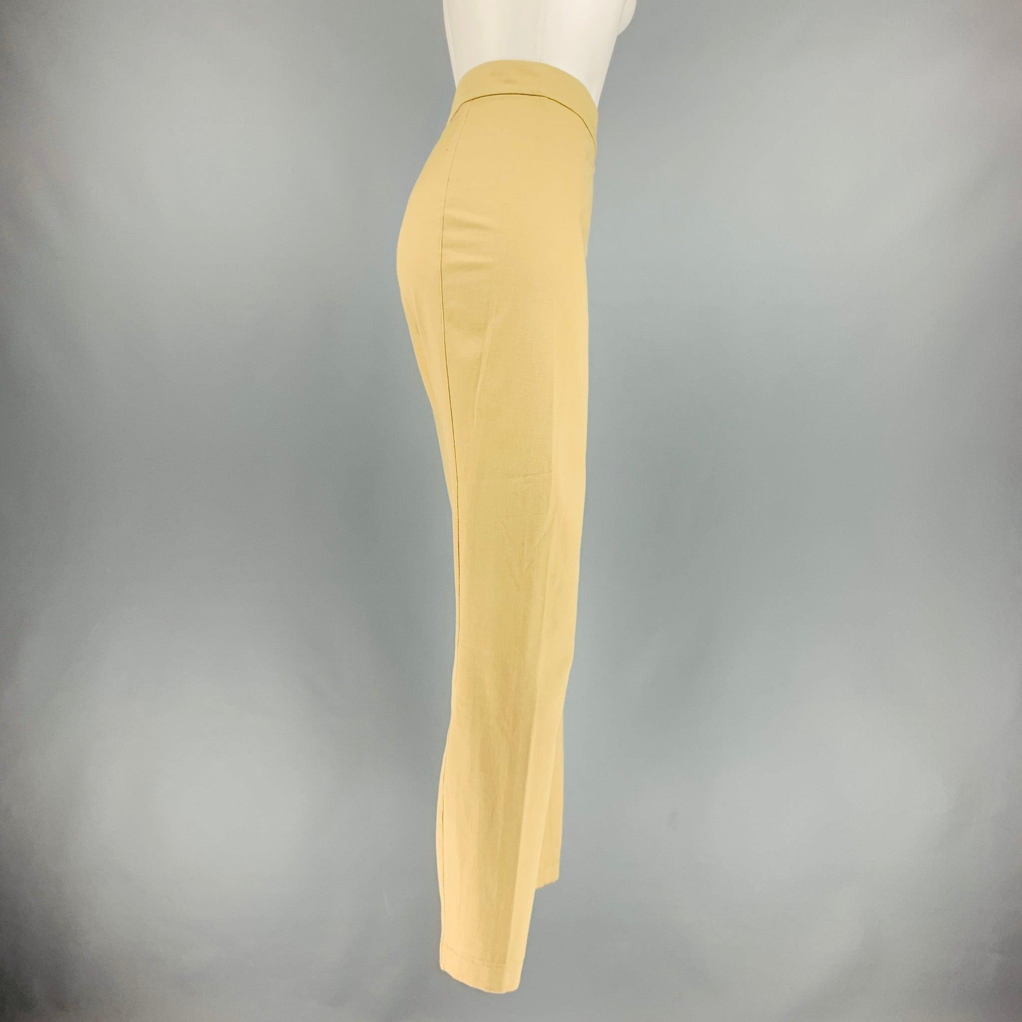 RALPH LAUREN dress pants in a khaki cotton and elastane twill fabric featuring a medium waist, flat front style, narrow legs, and a center back zip up closure. Very Good Pre-Owned Condition. Minor mark at back hips. 

Marked:   10 

Measurements: