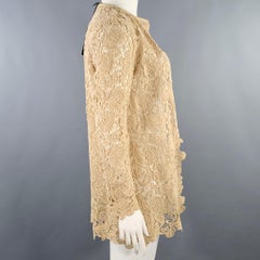 RALPH LAUREN Size 10 Khaki Cotton Lace Open Front Coat