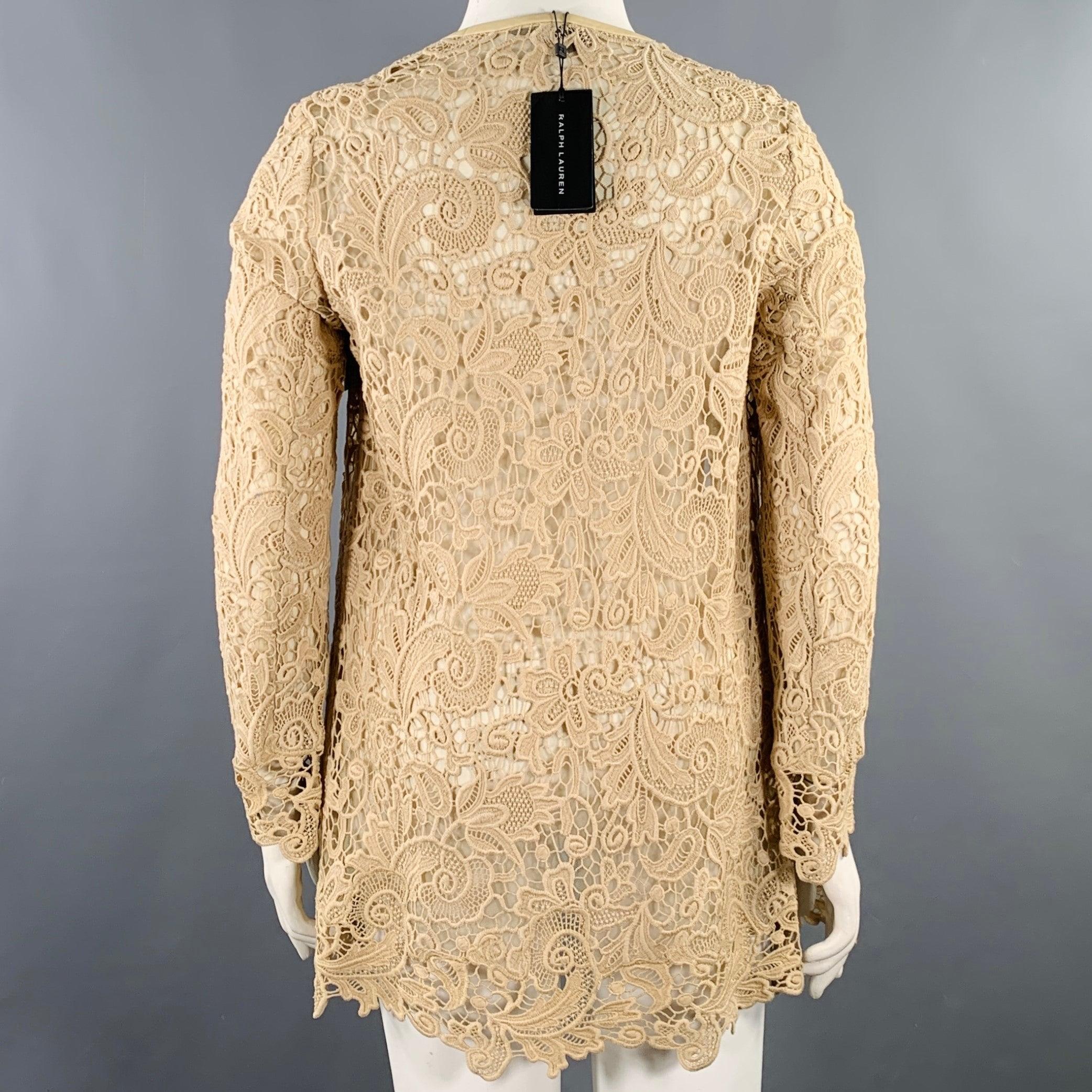 RALPH LAUREN Talla 10 Abrigo abierto de algodón caqui con encaje Beige en venta