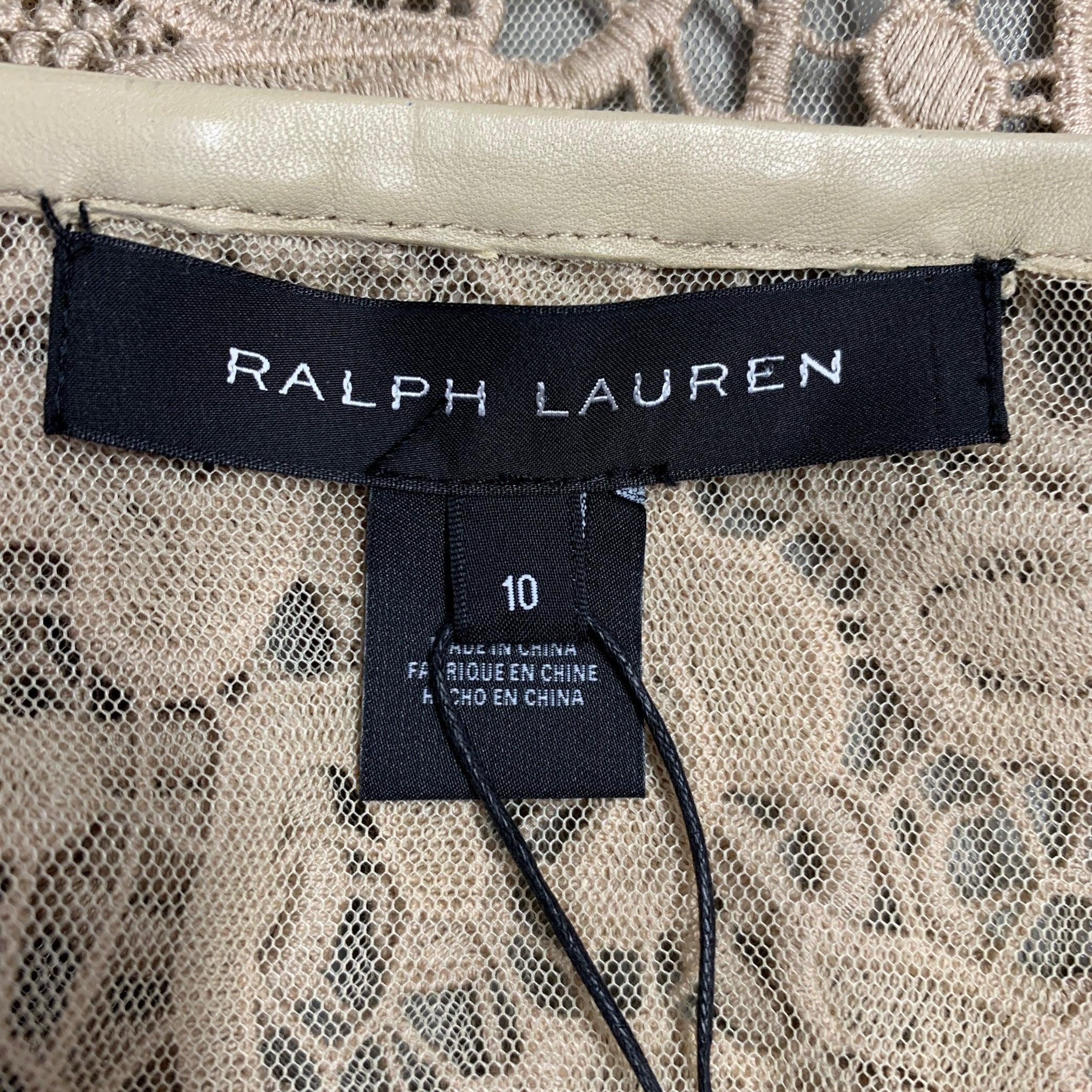 RALPH LAUREN Talla 10 Abrigo abierto de algodón caqui con encaje en venta 1