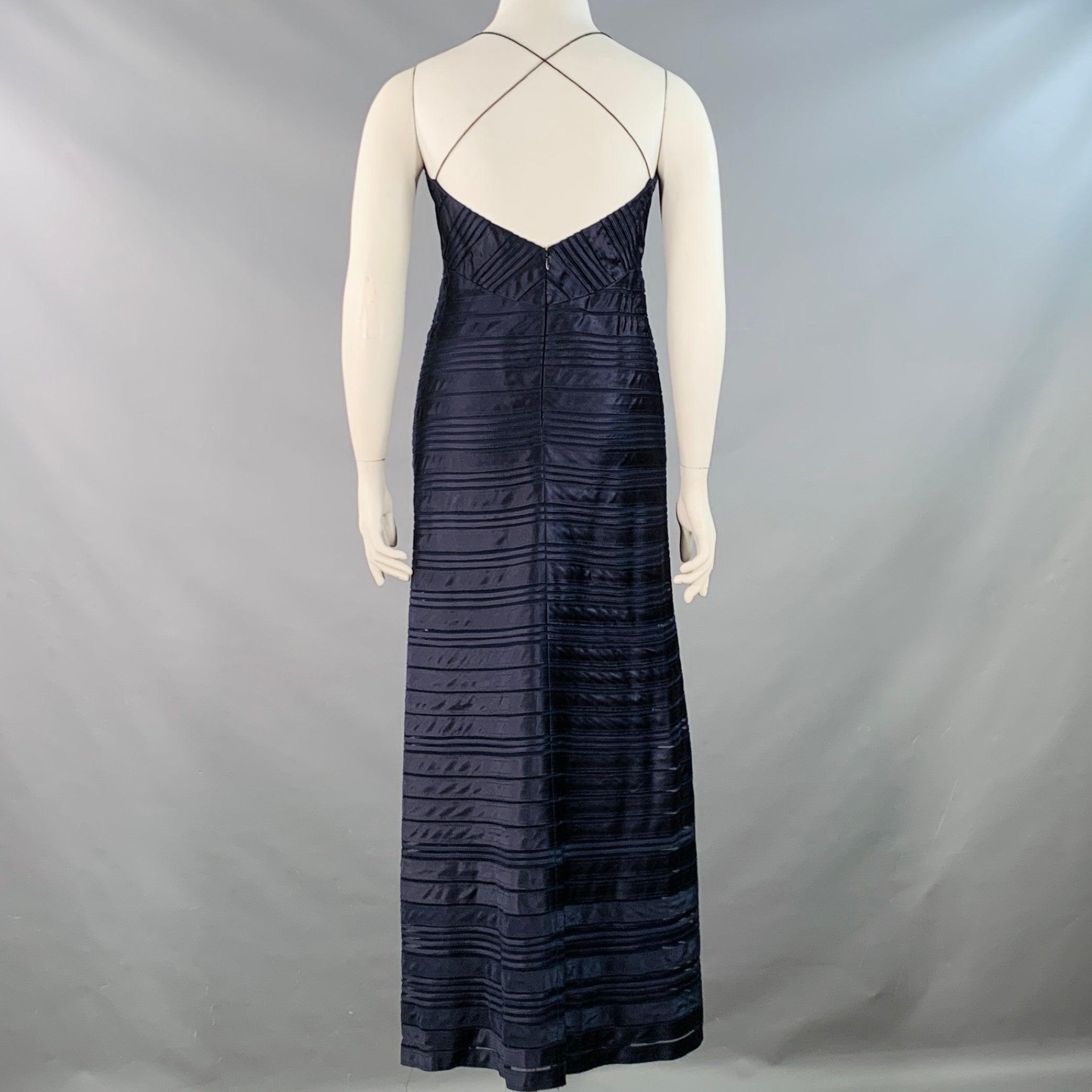 RALPH LAUREN Größe 10 Marineblau Satin Streifen Riemchen Langes Abendkleid Damen im Angebot