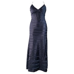 RALPH LAUREN Size 10 Navy Satin Stripe Strappy Long Evening Gown