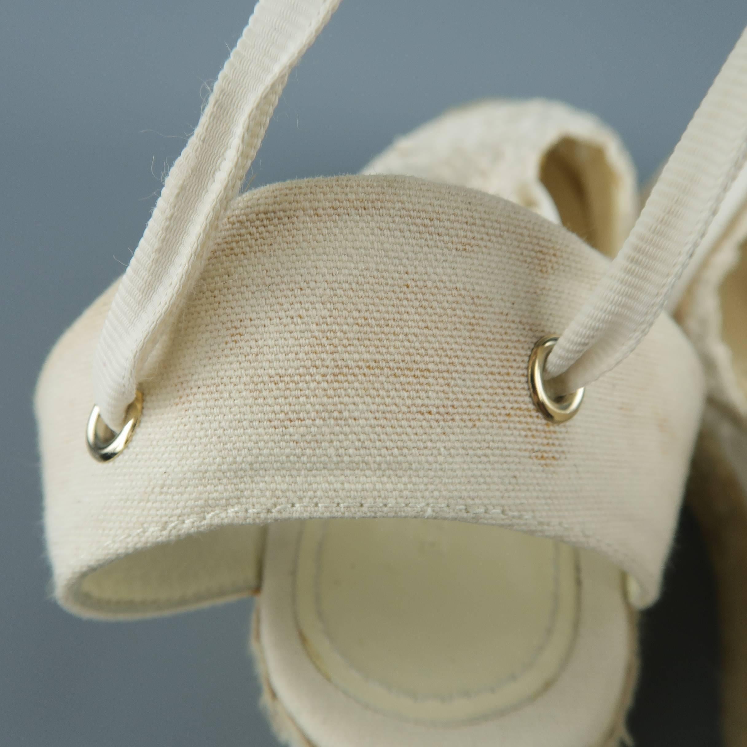 RALPH LAUREN Size 10 Off White Knit Ankle Strap Espadrille Wedges 1