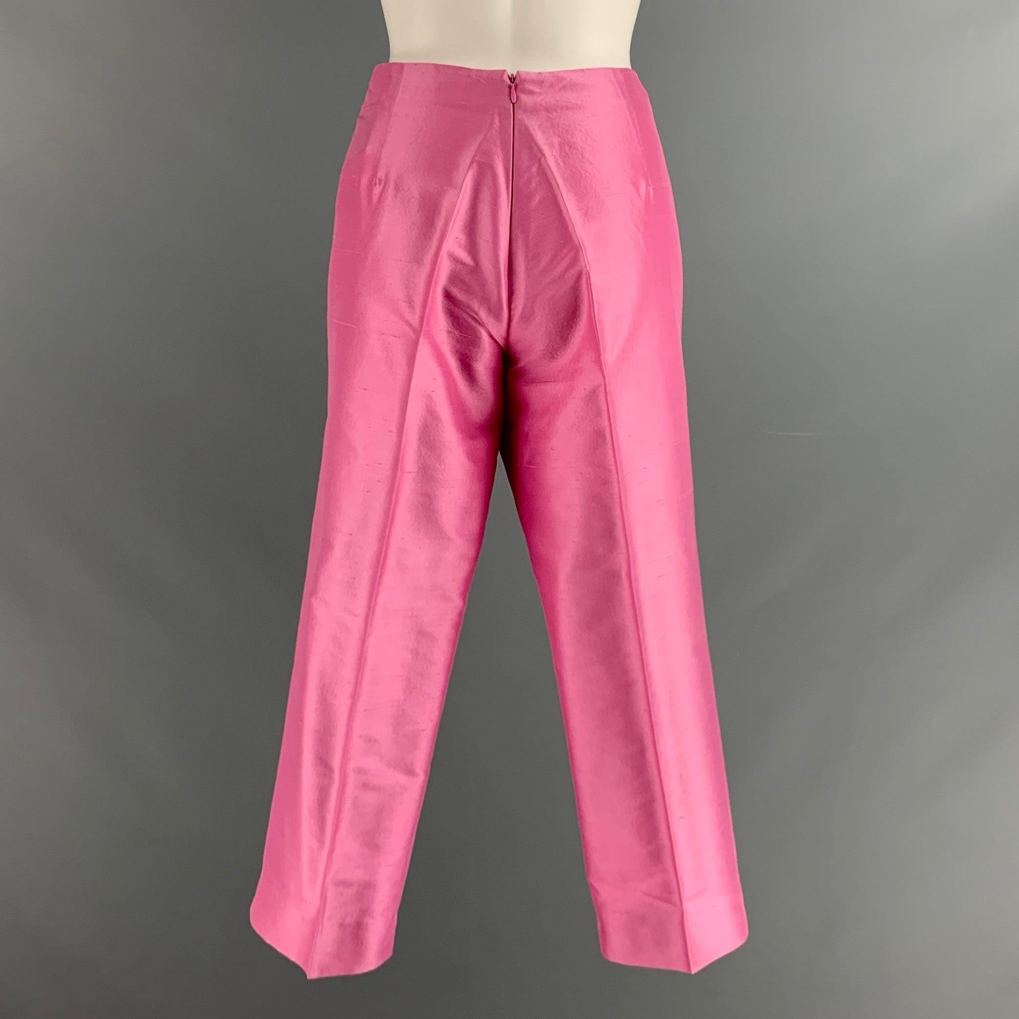 RALPH LAUREN Size 10 Pink Silk Cropped Dress Pants In Excellent Condition In San Francisco, CA