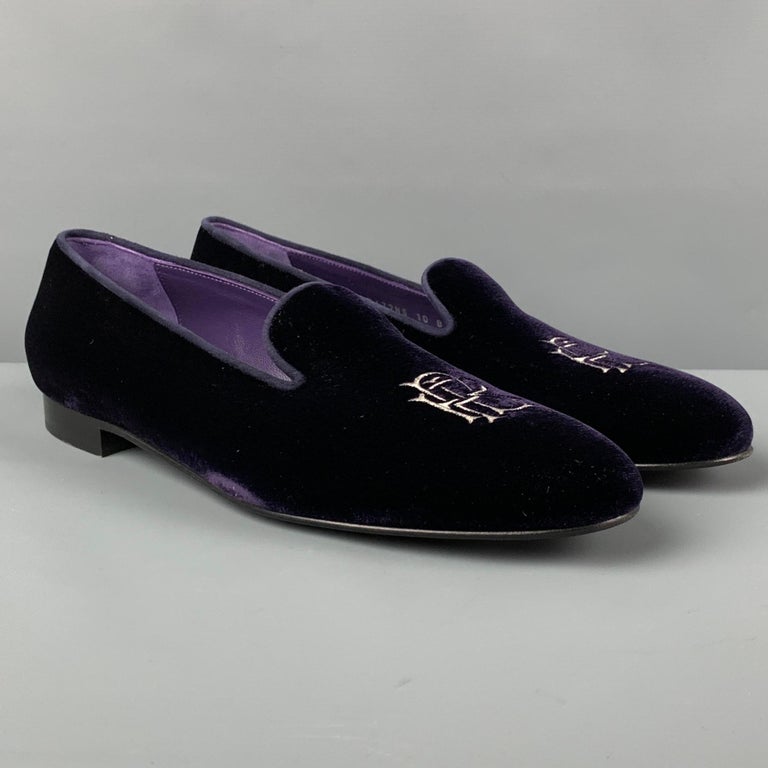 RALPH LAUREN Size 10 Purple Silver Velvet Embroidered Ulah Flats For ...