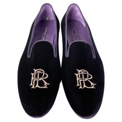 RALPH LAUREN Chaussures plates brodées en velours argenté violettes taille 10