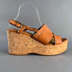 RALPH LAUREN Size 10 Tan Natural Leather Platform Sandals