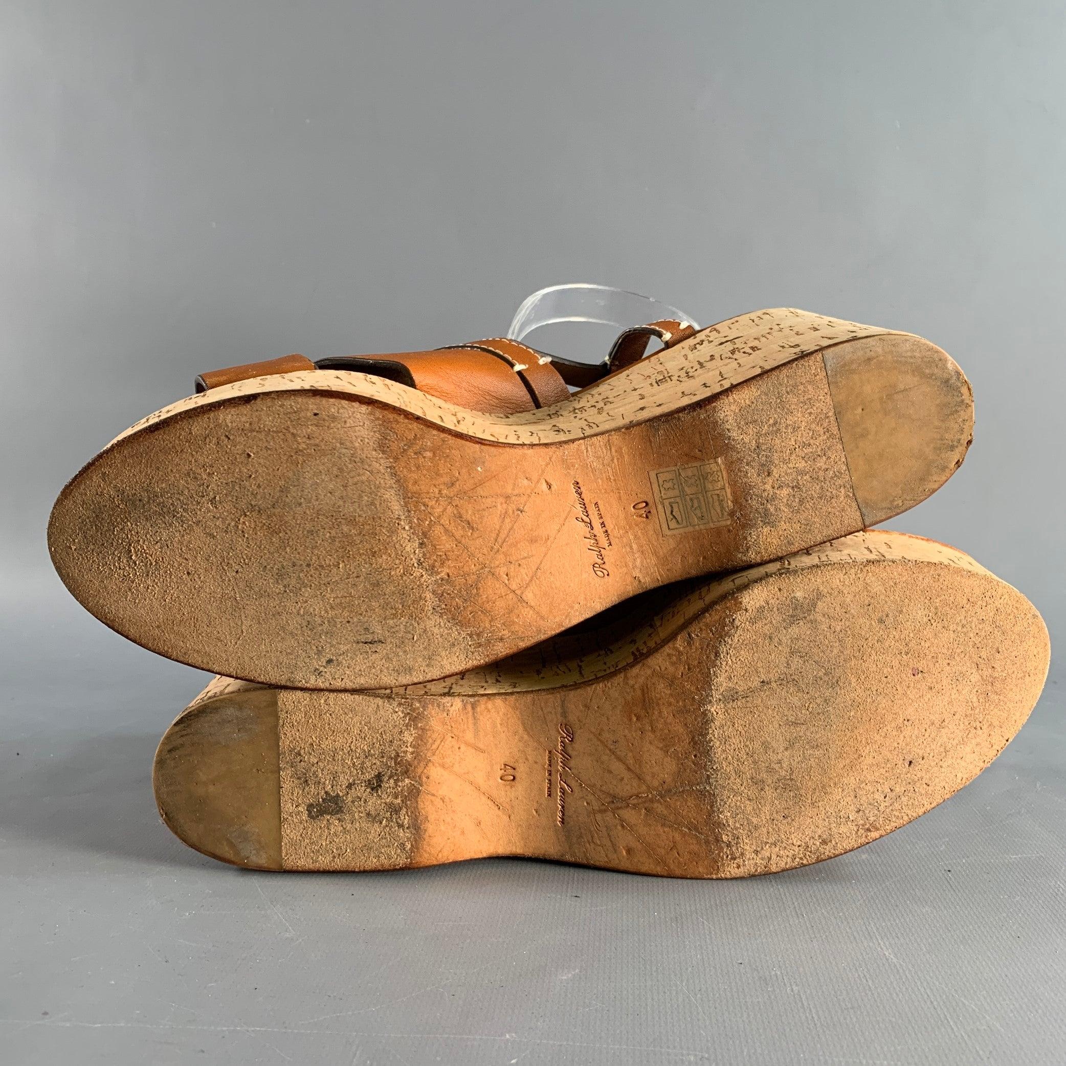 RALPH LAUREN Size 10 Tan Natural Leather Platform Sandals For Sale 1