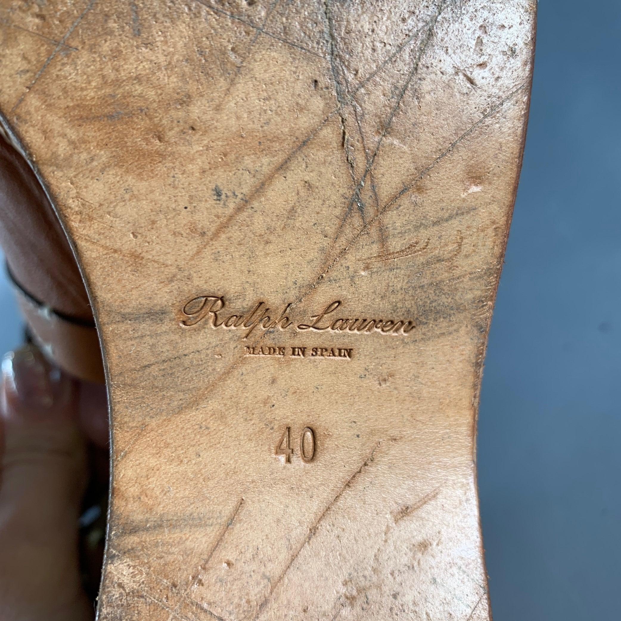 RALPH LAUREN Size 10 Tan Natural Leather Platform Sandals For Sale 2