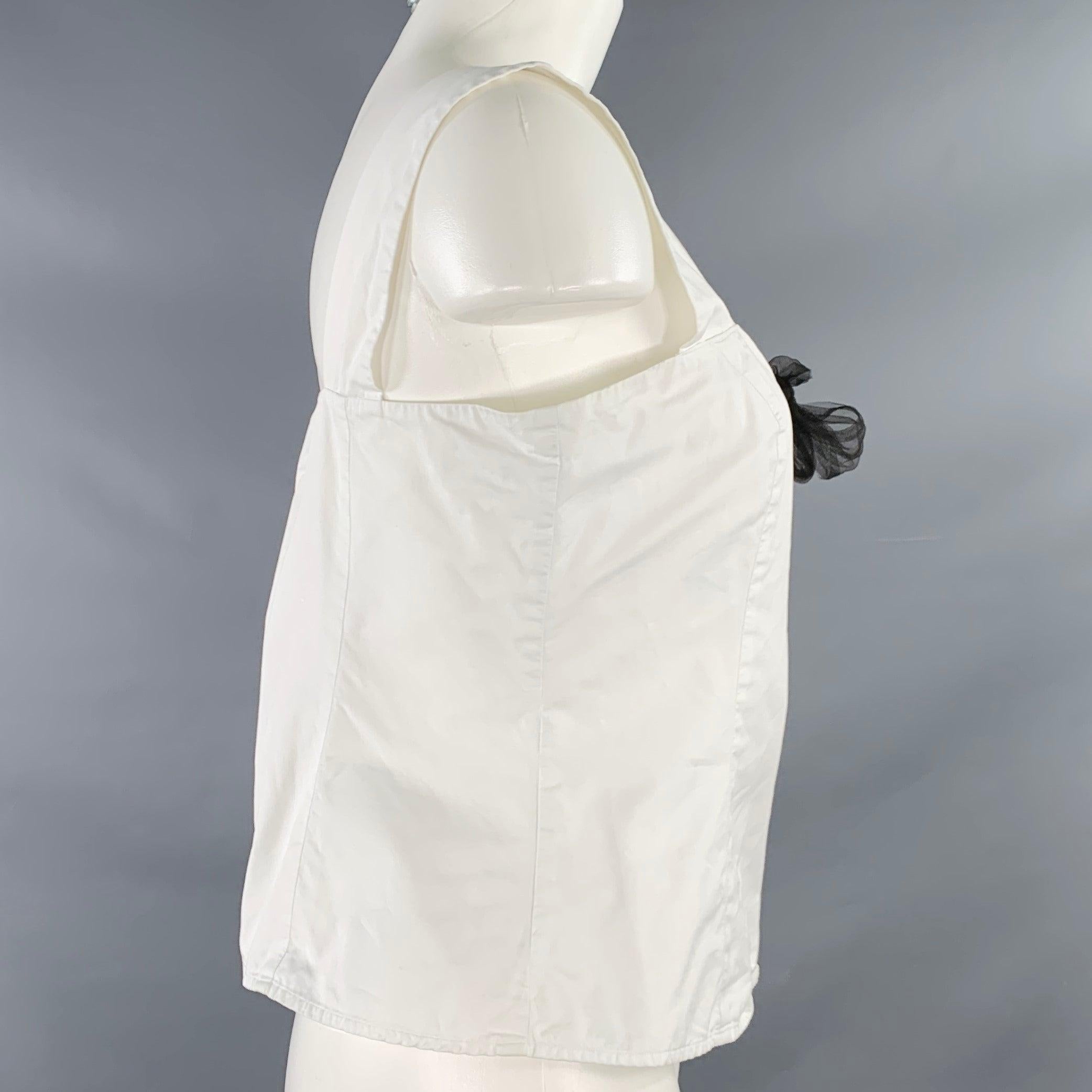 Gray RALPH LAUREN Size 10 White Black Cotton Sleeveless Casual Top For Sale