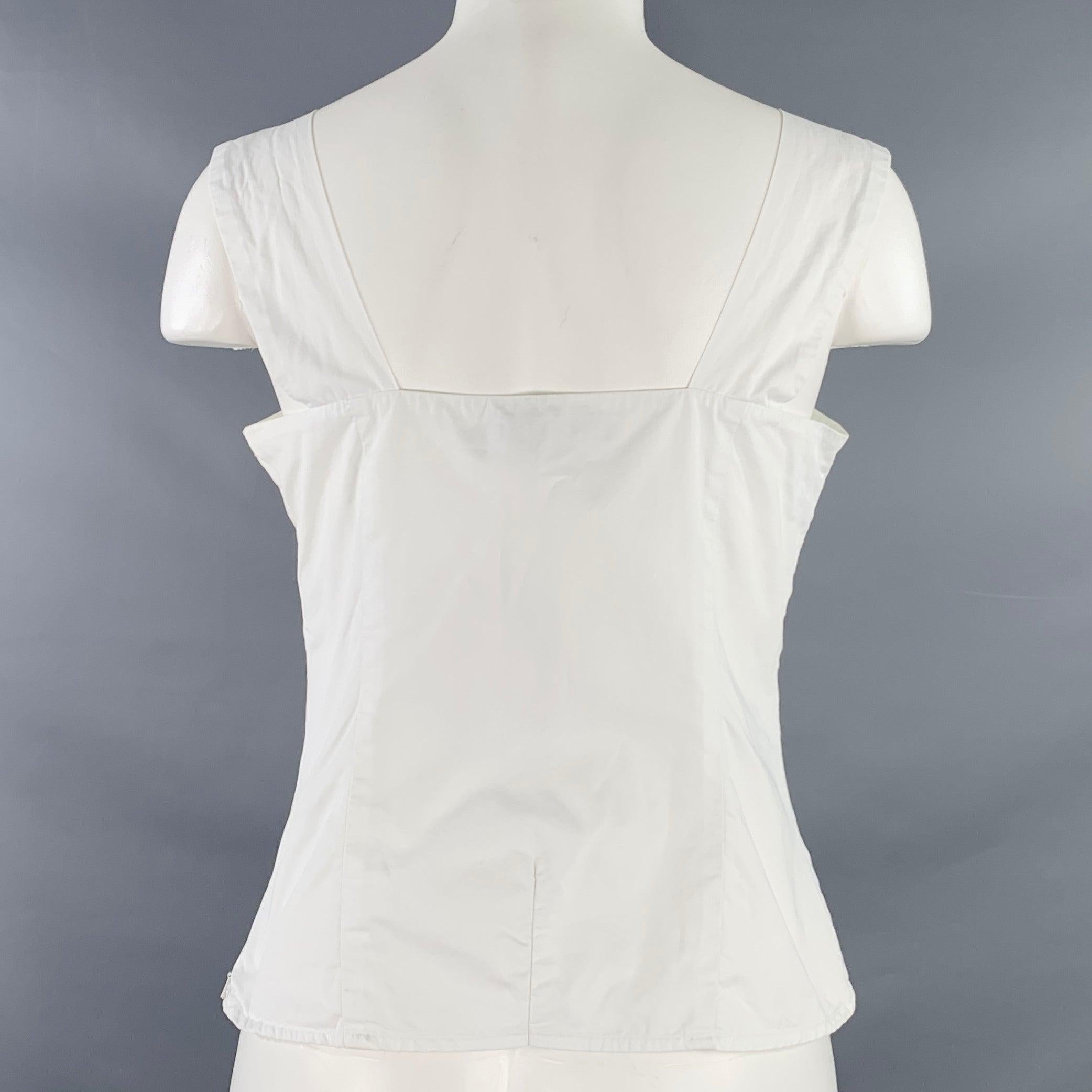 RALPH LAUREN Size 10 White Black Cotton Sleeveless Casual Top In Good Condition For Sale In San Francisco, CA