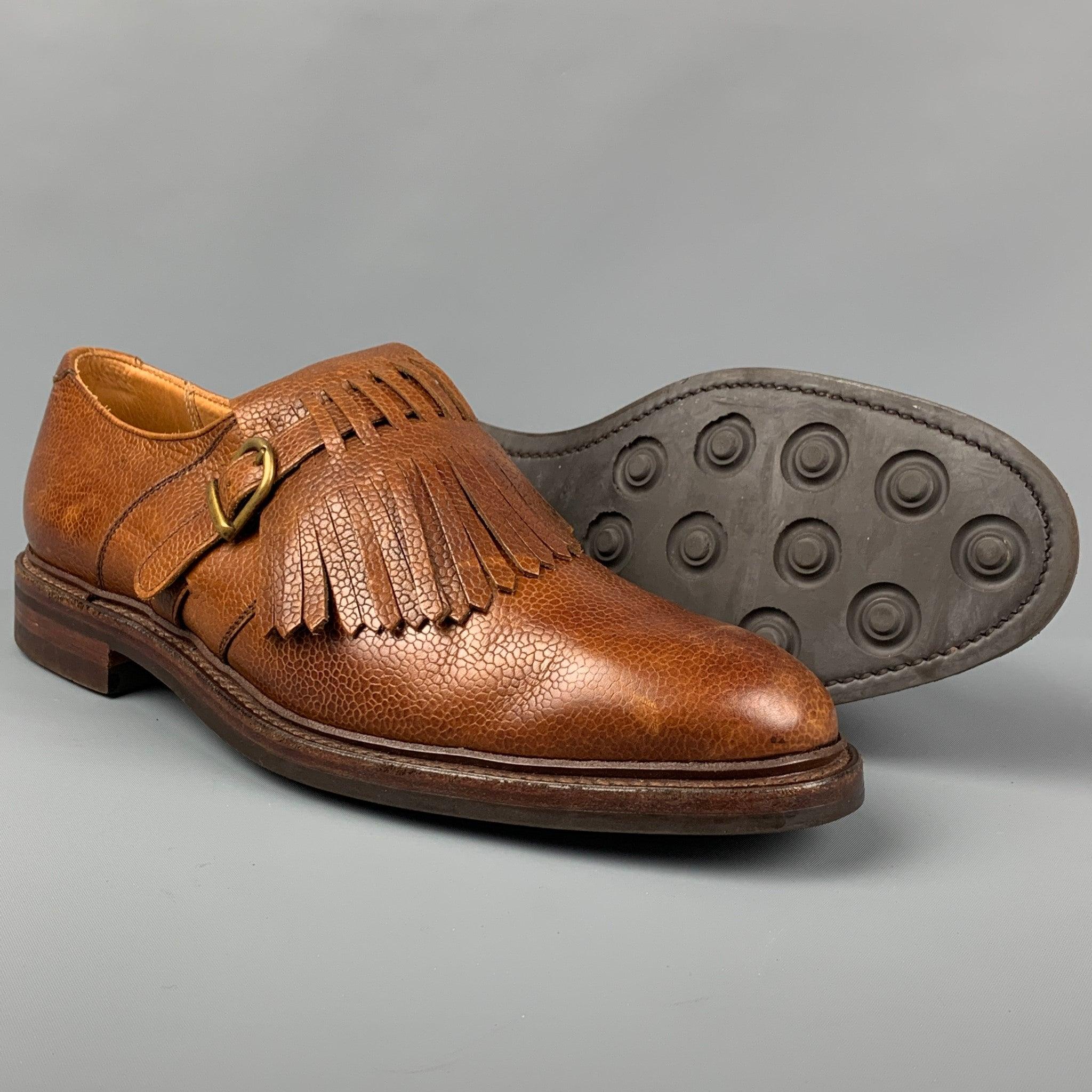 RALPH LAUREN Size 10.5 Tan Fringe Tongue Leather Lace Up Shoes In Good Condition For Sale In San Francisco, CA