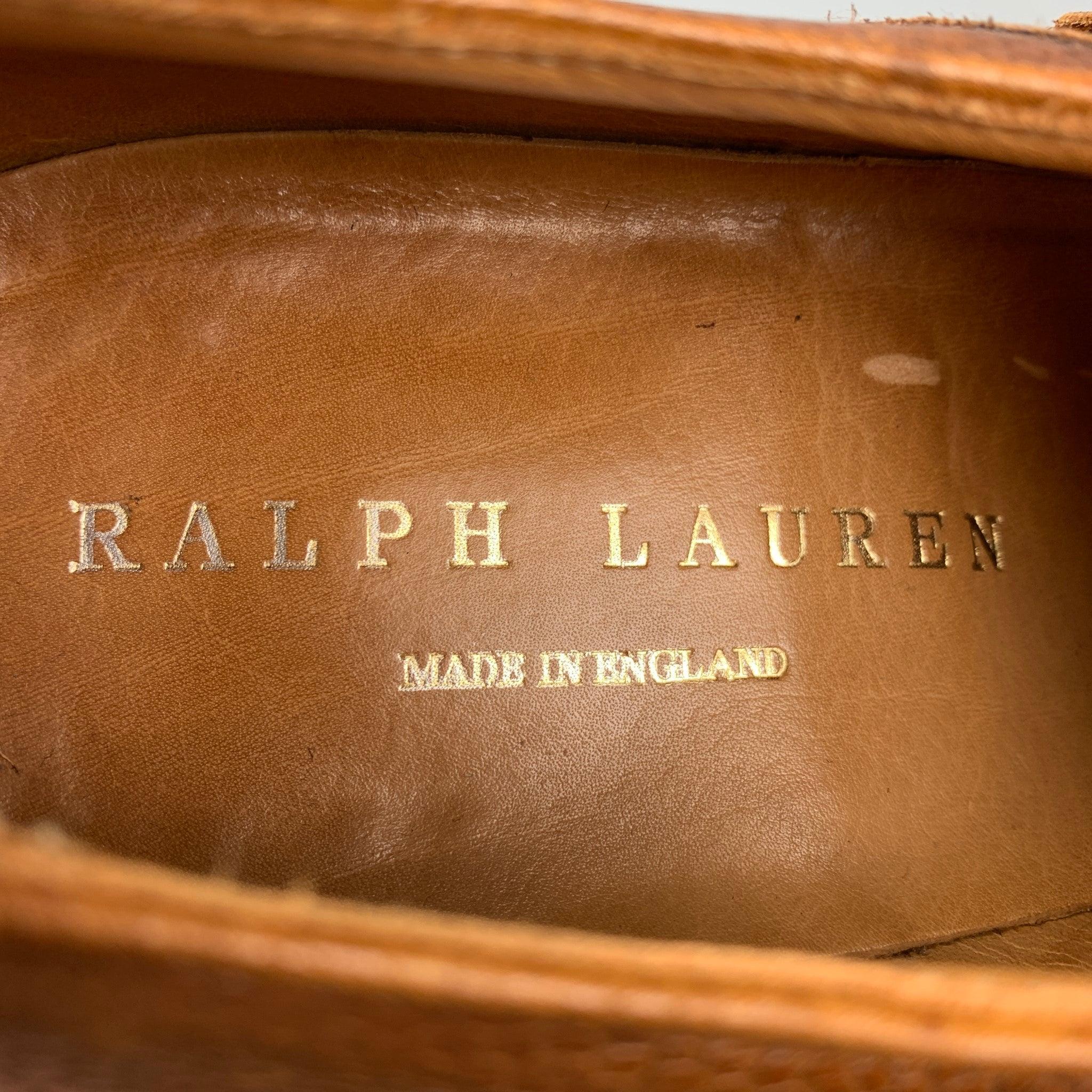 RALPH LAUREN Size 10.5 Tan Fringe Tongue Leather Lace Up Shoes For Sale 4