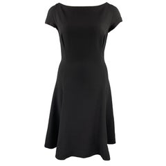RALPH LAUREN Size 12 Black Wool Boat Neck Fit Flair Dress